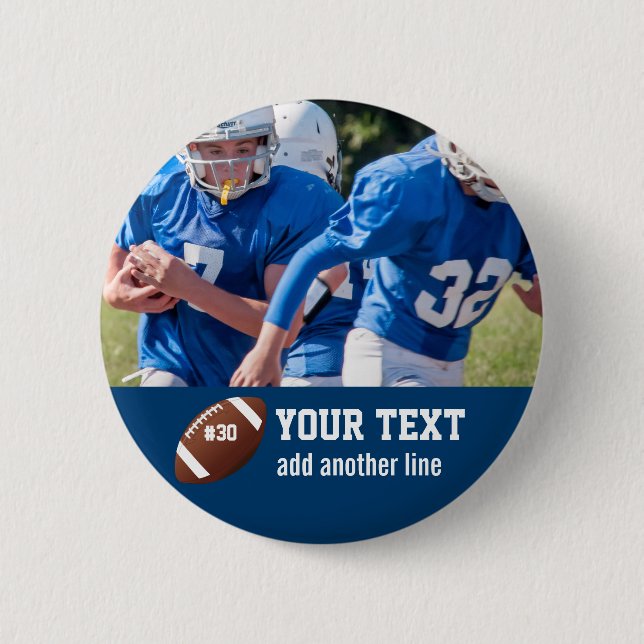 Custom Football Photo Name and Number 2 Inch Round Button (Front)