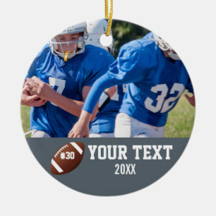 Custom Football Photo Name and Number Ceramic Ornament