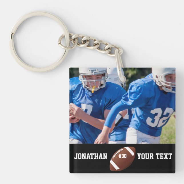Custom Football Photo Name and Number Keychain (Front)