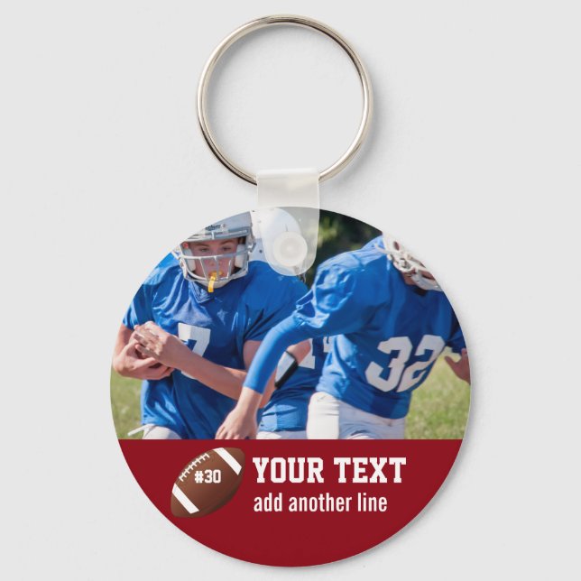 Custom Football Photo Name and Number Keychain (Front)