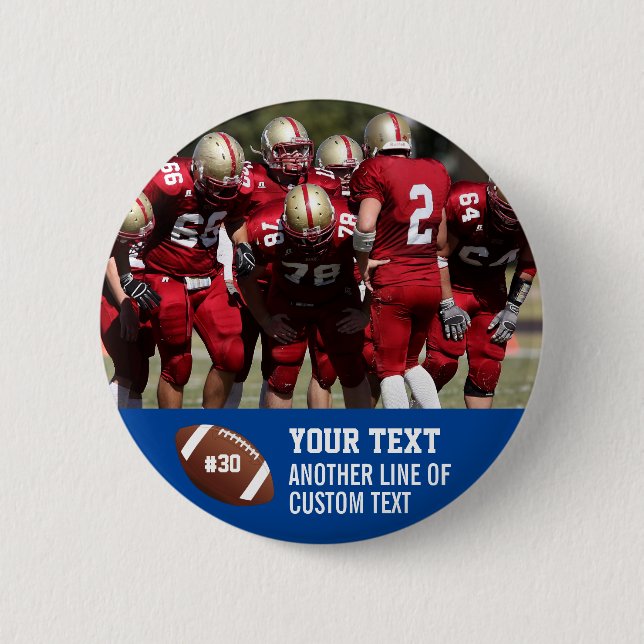 Custom Football Photo Name and Number Pinback Butt 2 Inch Round Button (Front)