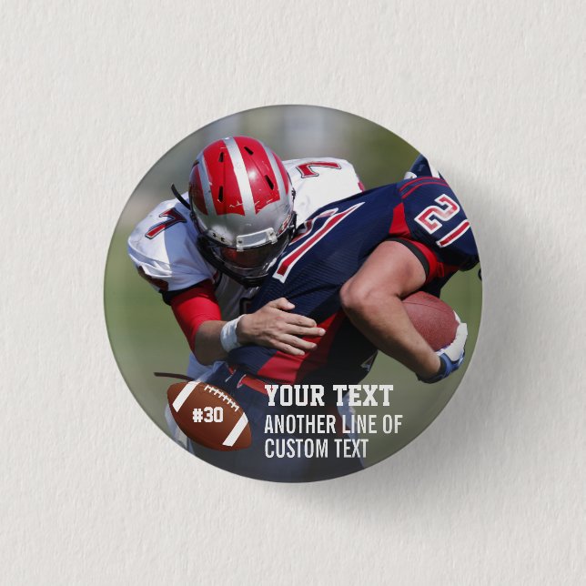 Custom Football Photo Name Jersey Number 1 Inch Round Button (Front)