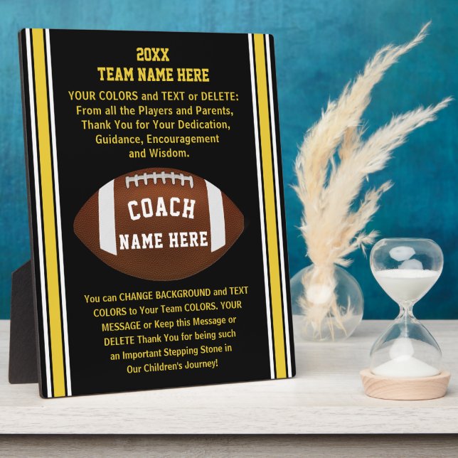 Custom Football Plaques for Coaches, Black, Gold (Side)