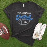 Custom Football Player Name and Number Black Tri-Blend Shirt<br><div class="desc">Custom Front and Back Football T-Shirt - shown in charcoal black
Design features script "Football" wording with text that can be customized for the team name,  player last name,  and jersey number. White,  blue,  and grey colours can be customized.</div>