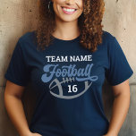 Custom Football Player Name and Number Navy Blue Tri-Blend Shirt<br><div class="desc">Custom Front and Back Football T-Shirt - shown in navy blue
Design features script "Football" wording with text that can be customized for the team name,  player last name,  and jersey number. White,  blue,  and grey colours can be customized.</div>
