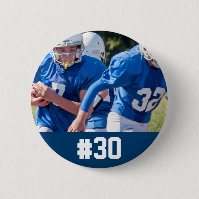 Custom Football Player Photo Number 2 Inch Round Button (Front)