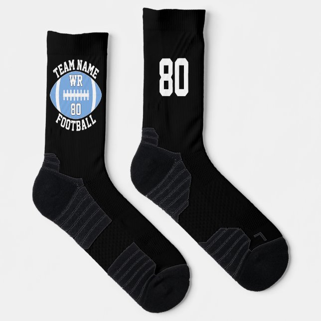 Custom Football Player Team Name Number Light Blue Socks (Right)