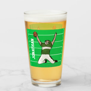 Custom Football Player Touchdown Green Glass