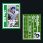 Custom Football QB Trading Card (Kelly Green)<br><div class="desc">Be just like the pros by having your very own custom, football quarterback, trading card. This sports card can be edited to feature photos of yourself on the front and back, along with your personal football quarterback statistics on the back. The card's front has a football end zone design on...</div>