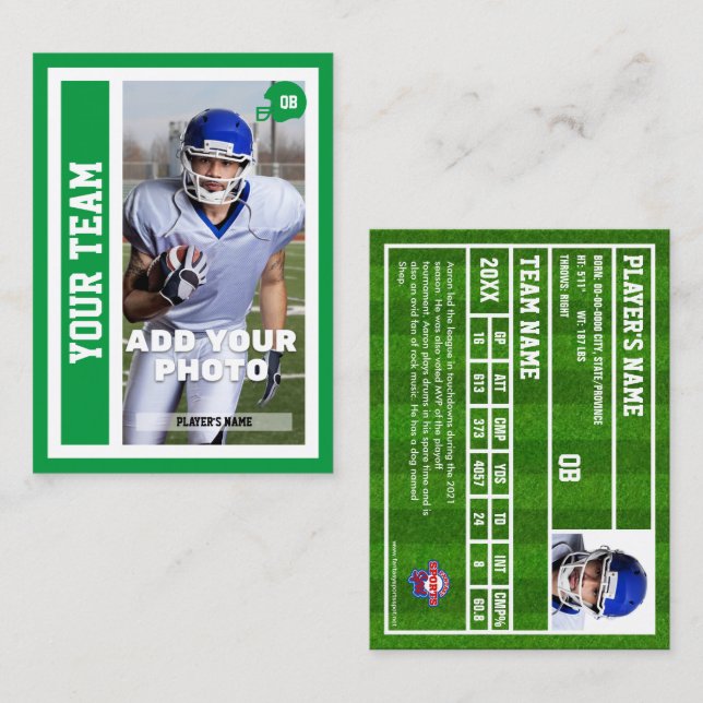 Custom Football QB Trading Card (Kelly Green)  (Front/Back)