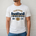 Custom Football Team Blue and Brown Men's<br><div class="desc">Custom Football Name and Player Number T-Shirt for Dad - shown in White Fleck
Design for football dads features retro lettering and custom text that can be personalized with a team name and player's jersey number. Navy blue and golden brown can be customized.</div>