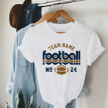 Custom Football Team Blue and Brown Women's<br><div class="desc">Custom Football Name and Player Number T-Shirt for Mom - shown in White
Design for football moms features retro lettering and custom text that can be personalized with a team name and player's jersey number. Navy blue and golden brown can be customized.</div>