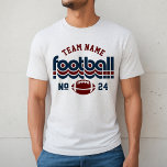 Custom Football Team Dark Red and Blue Men's<br><div class="desc">Custom Football Name and Player Number T-Shirt for Dad - shown in White Fleck
Design for football dads features retro lettering and custom text that can be personalized with a team name and player's jersey number. Dark red and navy blue can be customized.</div>