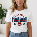 Custom Football Team Dark Red and Blue Women's<br><div class="desc">Custom Football Name and Player Number T-Shirt for Mom - shown in White
Design for football moms features retro lettering and custom text that can be personalized with a team name and player's jersey number. Dark red and navy blue can be customized.</div>