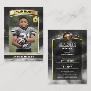 Custom Football Trading Card, Black Gold Stadium  Calling Card