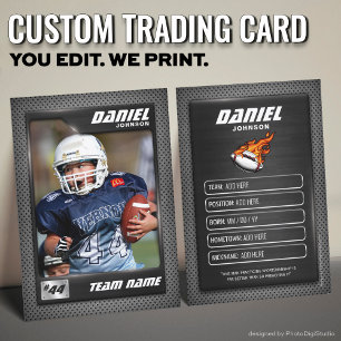 Custom Football Trading Card, Black Graphite Sport Calling Card