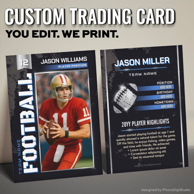 Custom Football Trading Card, Blue Power Player Calling Card (Custom Football Trading Card, Blue Power Player Card)
