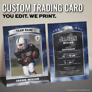 Custom Football Trading Card Blue Silver Stadium