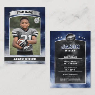 Custom Football Trading Card, Blue Silver Stadium Calling Card