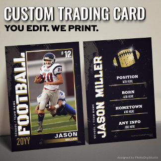 Custom Football Trading Card, Gold Football Player Calling Card