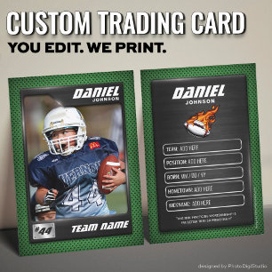 Custom Football Trading Card, Green Modern Player Calling Card