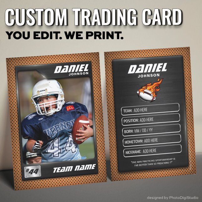 Custom Football Trading Card, Player Profile Card (Custom Football Trading Card, Gold Graphite Player Card)