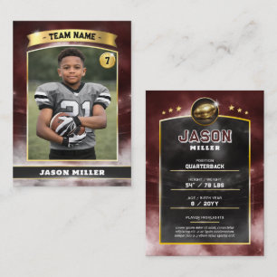 Custom Football Trading Card, Red Gold Stadium Calling Card