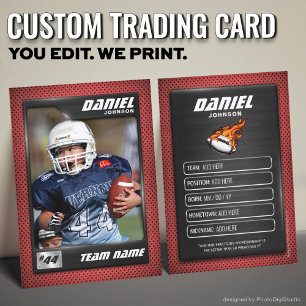 Custom Football Trading Card, Red Graphite Player Calling Card