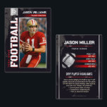 Custom Football Trading Card, Red Player Card<br><div class="desc">Turn your ballplayer into a star with our Modern Red Football Trading Card with black,  red and silver colours! Add their photo,  stats,  and achievements for a personalized keepsake that’s perfect for team gifts,  coach awards,  or a fun memory to treasure.</div>