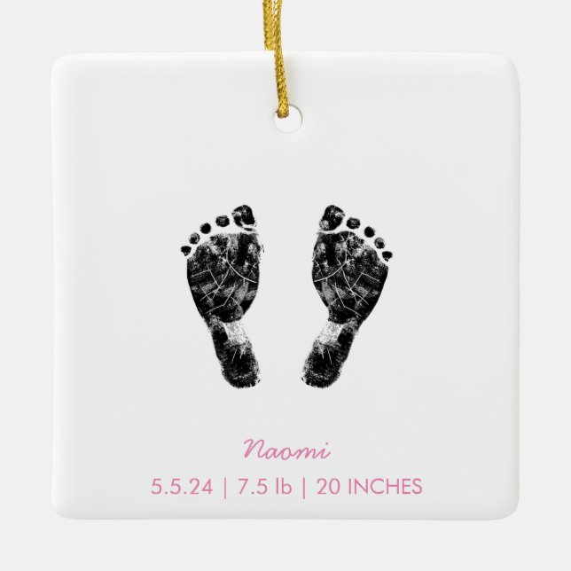 Custom Footprint  | Upload Your Baby Footprint To Ceramic Ornament (Front)