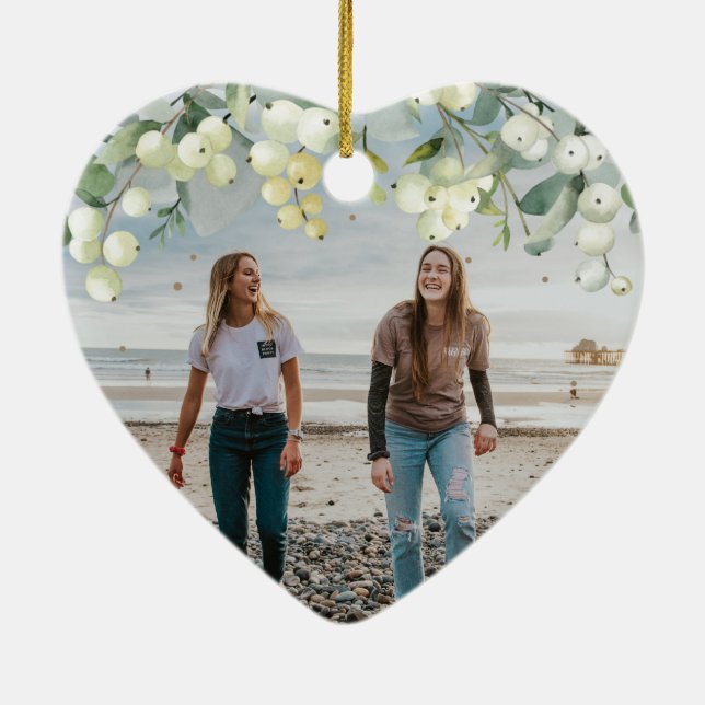 Custom for Anyone Christmas Photo Heart Shaped Ceramic Ornament (Back)