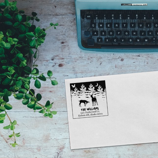 Custom Forest Deer Family Return Address   Rubber Stamp (Creator Uploaded)