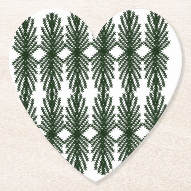 Custom Forest Green Pine Tree Abstract Pattern Paper Coaster (Front)