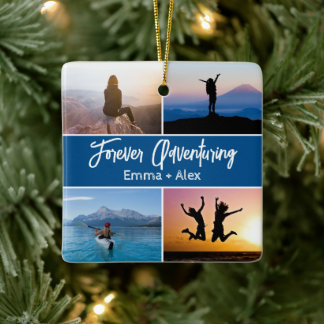 Custom Forever Adventuring 8 Photo Collage Ceramic Ornament