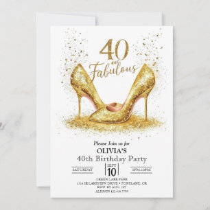 Custom Forty Digital Gold 40th Birthday Invitation