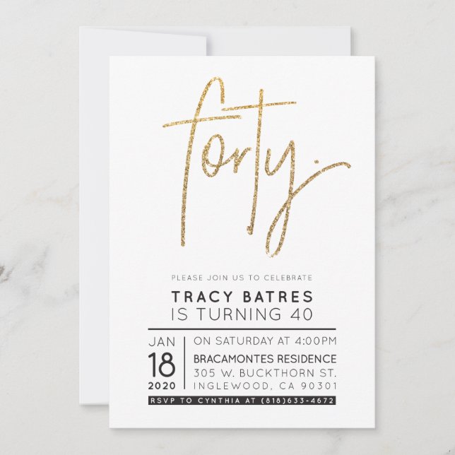CUSTOM FORTY modern birthday party for Tracy Invitation (Front)