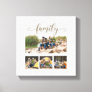 Custom Four Family Photo Collage Cute Script Text Canvas Print