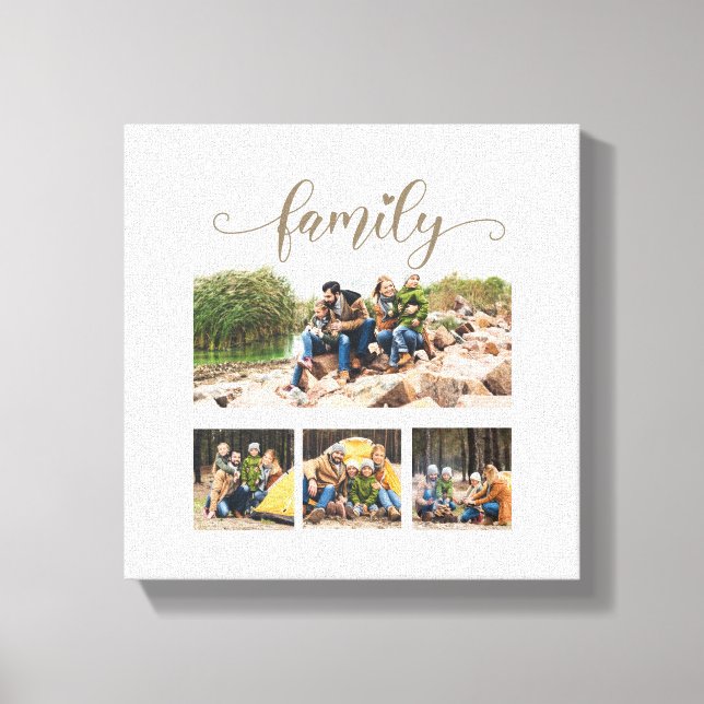 Custom Four Family Photo Collage Cute Script Text  Canvas Print (Front)