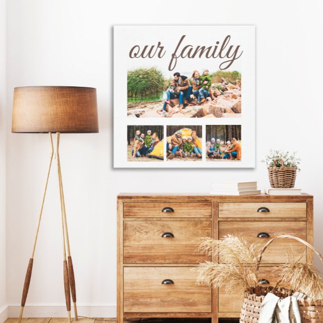 Custom Four Family Photo Collage Elegant Script Canvas Print (Creator Uploaded)