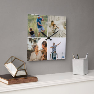Custom Four Photo Collage Template Modern  Square Wall Clock