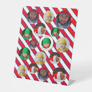 Custom Four-Photo 🎄 Holiday Christmas Pedestal Sign