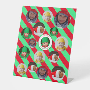 Custom Four-Photo 🎄 Holiday Christmas Pedestal Sign