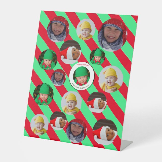 Custom Four-Photo 🎄 Holiday Christmas Pedestal Sign (Front)