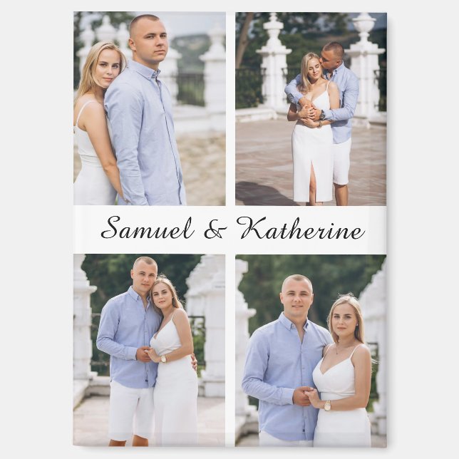 Custom Four Photo Romantic Keepsake with Names Magnet (Front)