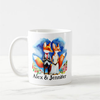 Custom Fox Couple Names Personalized Coffee Mug