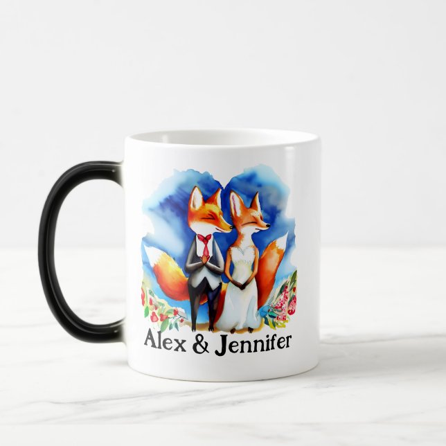 Custom Fox Couple Names Personalized Magic Mug (Left)