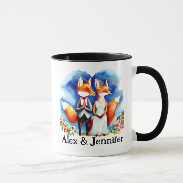 Custom Fox Couple Names Personalized Mug (Right)