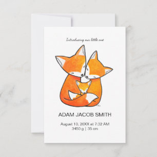 Custom Fox Family Baby Birth Announcement Card