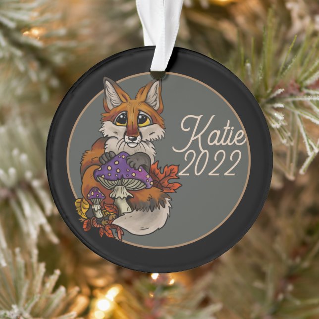 Custom Fox Ornament with Autumn Toadstools (Tree)