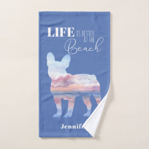 Custom French Bulldog Beach Scene Towel Set
